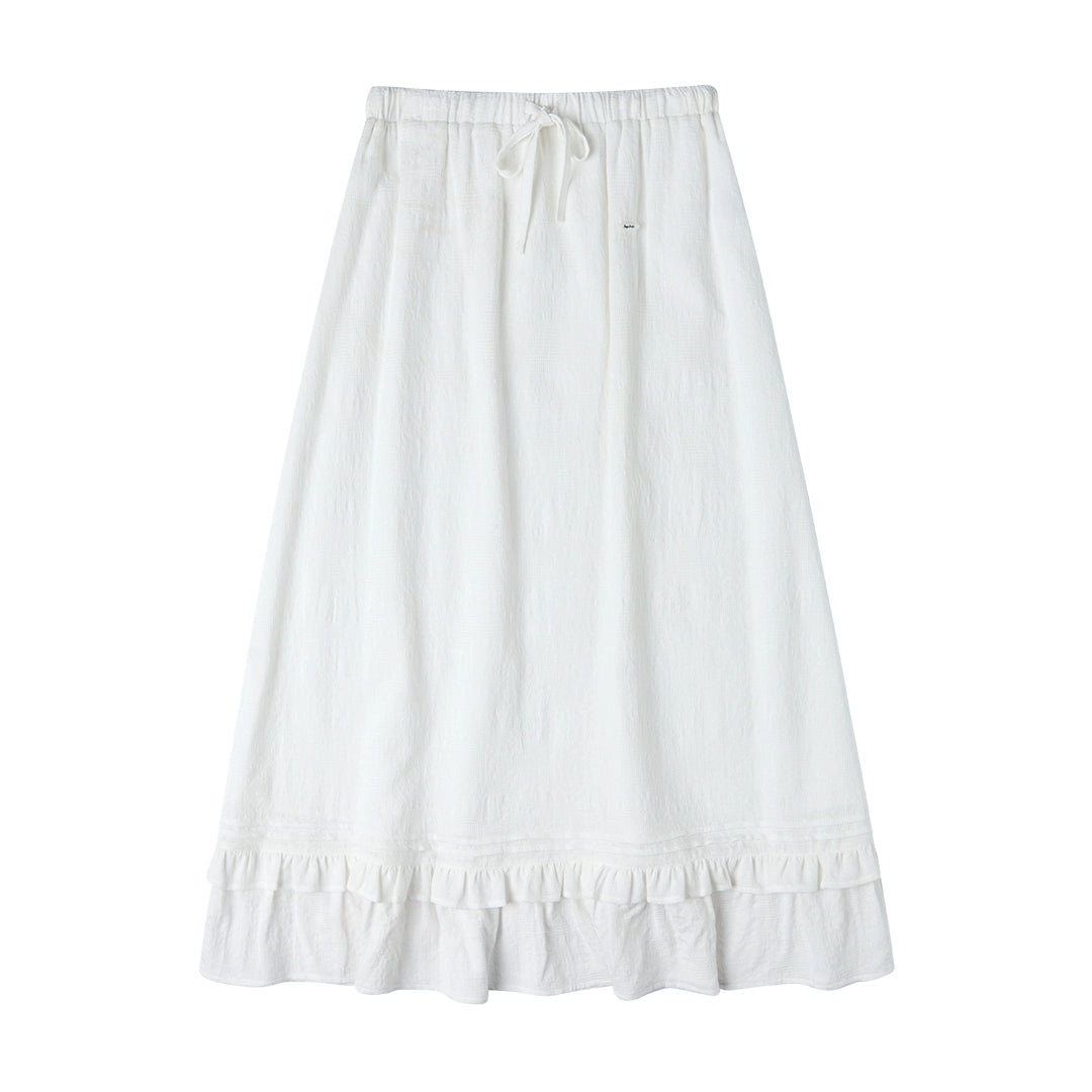 Black Drawstring White Lace A-Line Skirt