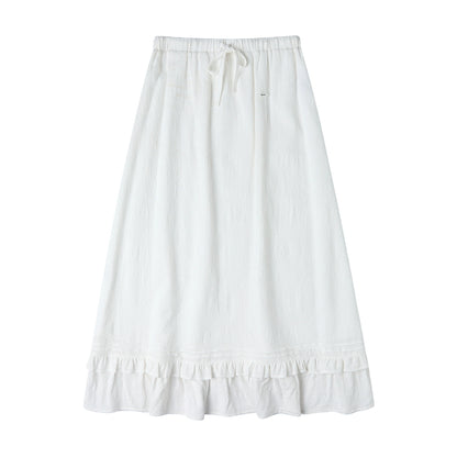 Black Drawstring White Lace A-Line Skirt