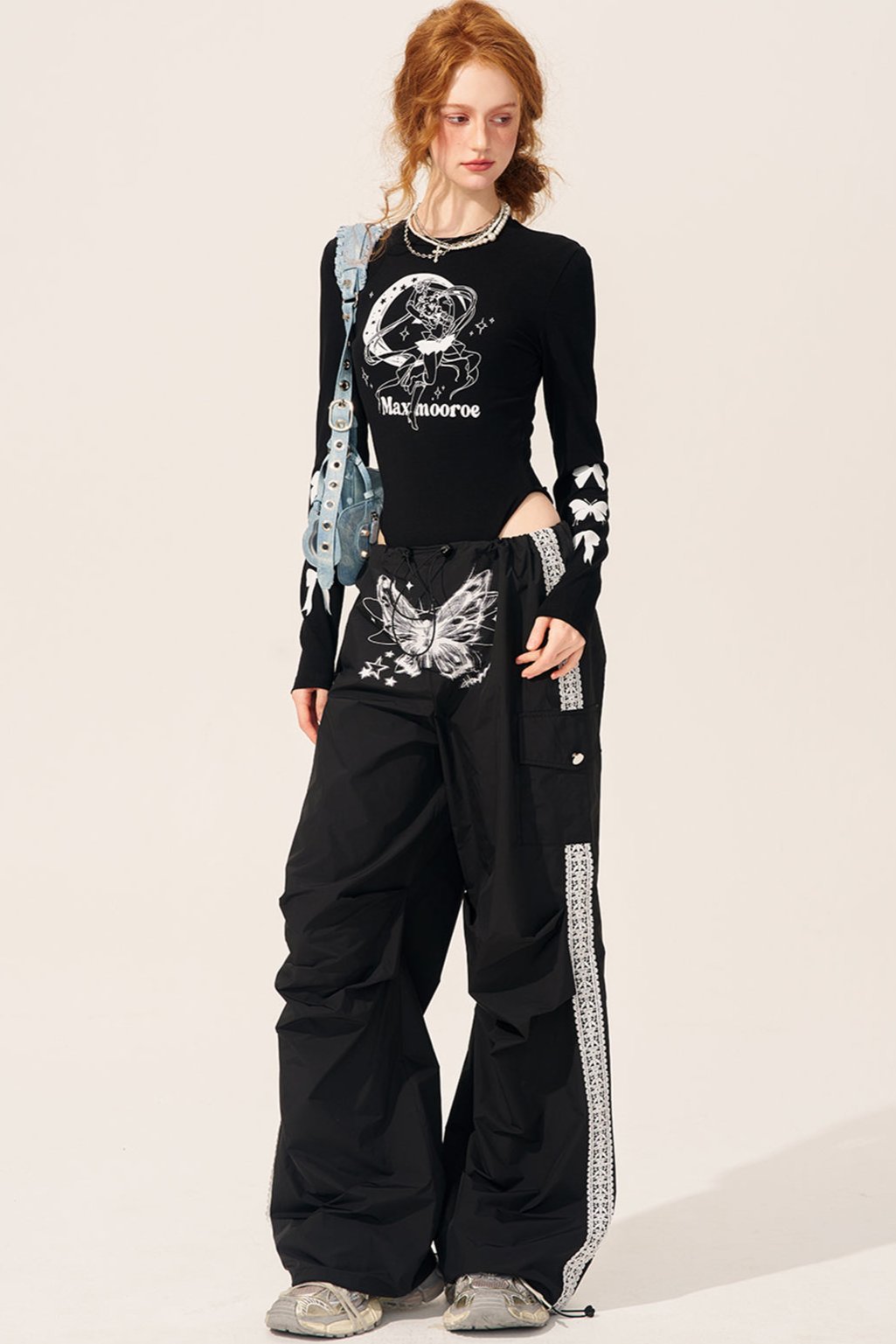 Butterfly Lace Casual Cargo Pants