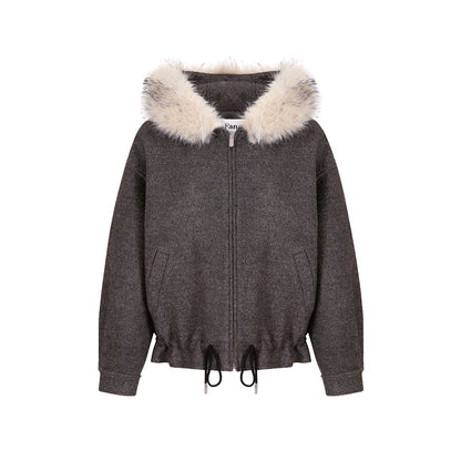Fur Collar Wool Blend Coat