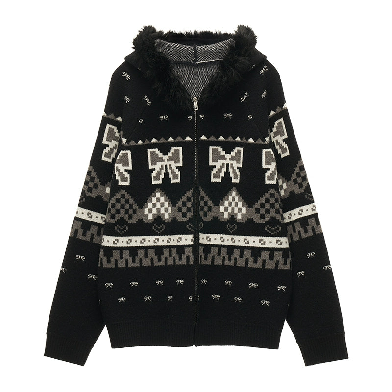 Hooded Fair Isle Pattern Sweater Outer