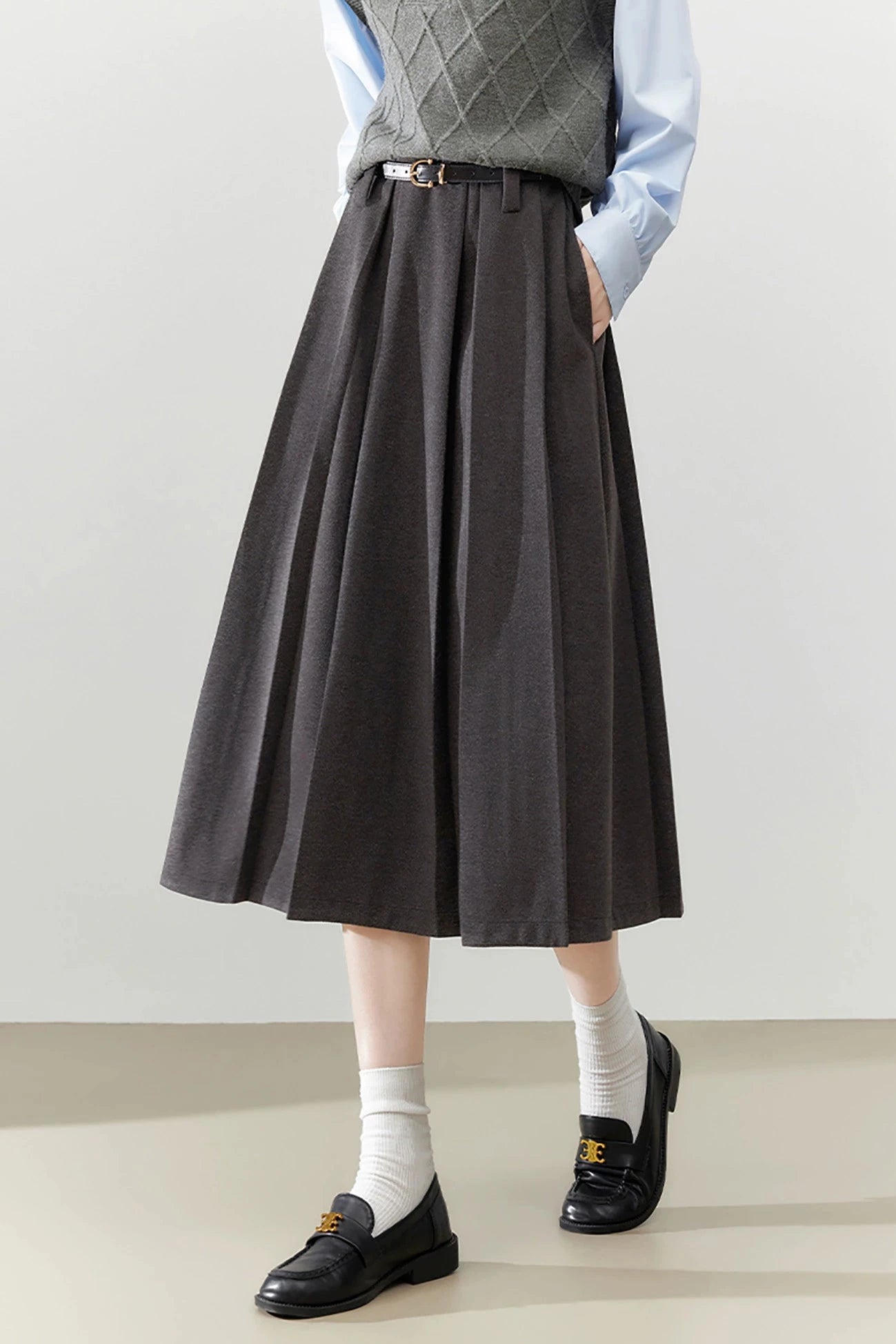 Gray Classic Retro Pleated Skirt