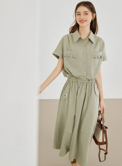 Simple Shirt With Skirt Two-Piece Set