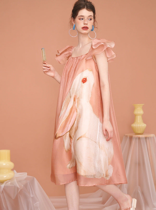 Vintage Rabbit Flying Sleeve Dress