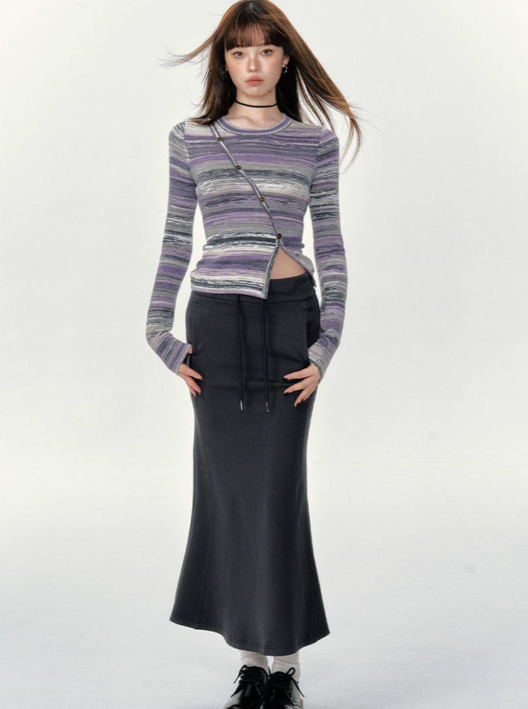 American Retro Dark Gray Versatile Slim Maxi Skirt