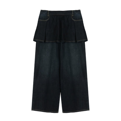 Fake Two-Piece Pleated Skirt Jeans