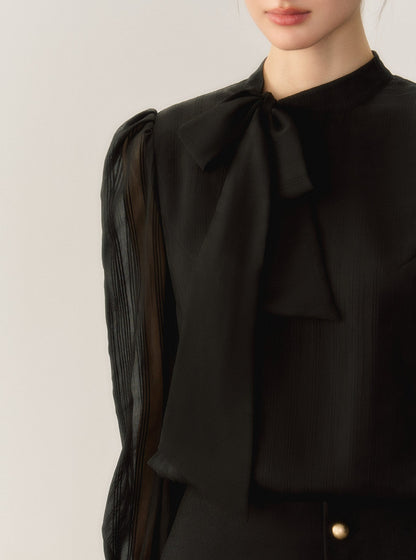 French Slim Ruffled Black Shirt