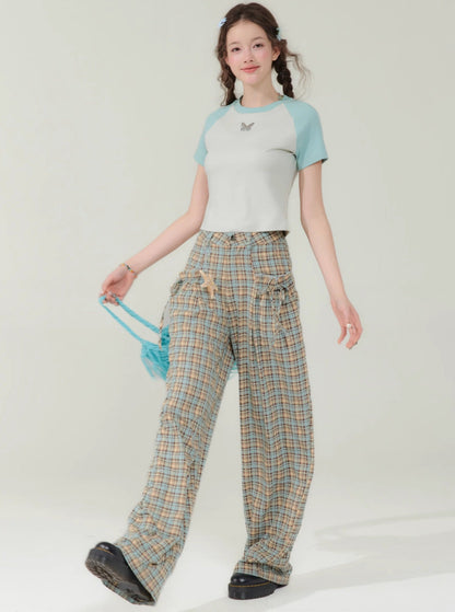 High Waist Wide Leg Plaid Pants