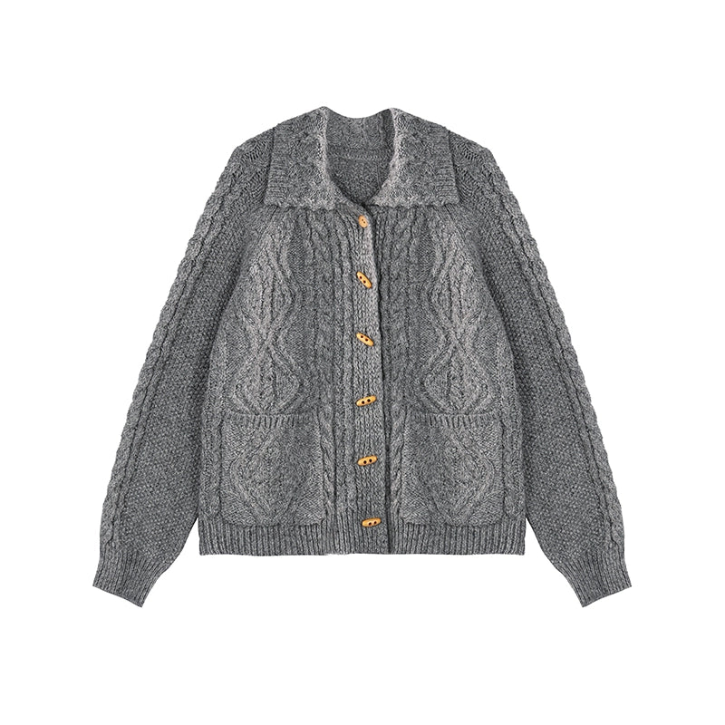 Grey Wool-Blend Roll-Neck Sweater Jacket