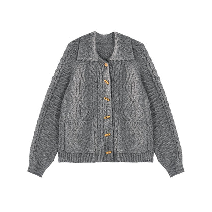 Grey Wool-Blend Roll-Neck Sweater Jacket