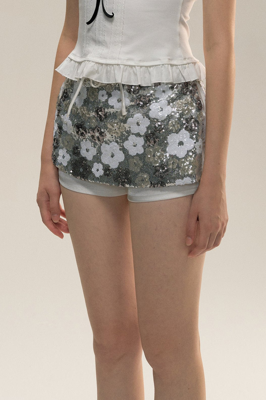 Flowers Sequin Short Skirt