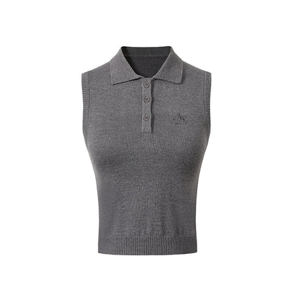 Waist Slimming Woolen Polo Vest Top