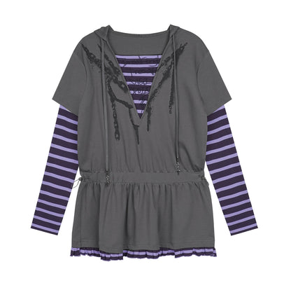 Purple Spirit Fake Two Hooded Dress