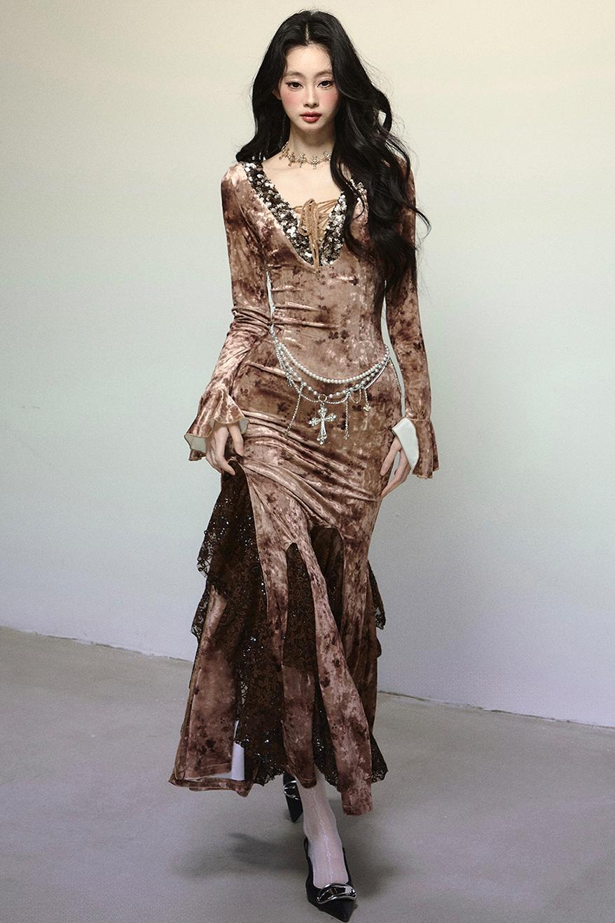 Deep V Mermaid Lace Dress