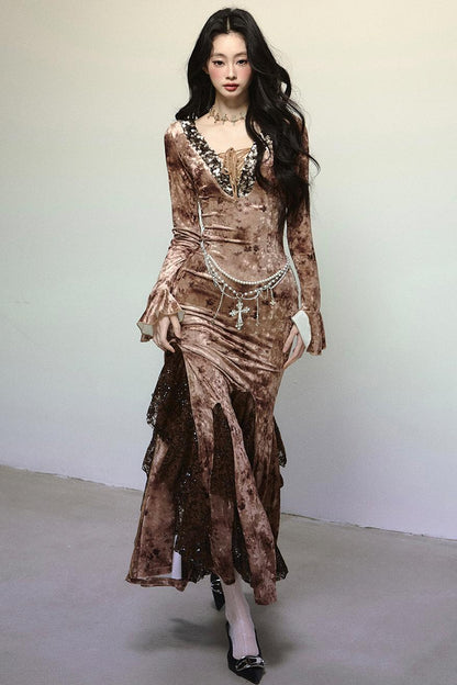 Deep V Mermaid Lace Dress