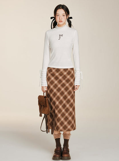 Slit Design Retro Versatile Plaid Skirt