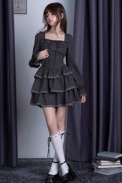 Classic Dark Plaid Princess Dress