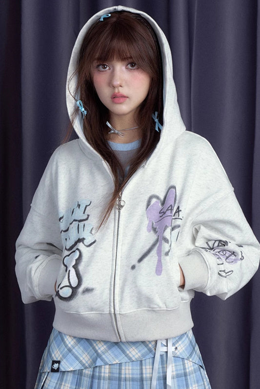 Gray & Purple Graffiti Sweatshirt Coat