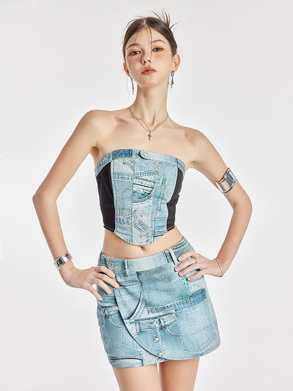 Slim Fit Bandeau Crop Tank Top und kurzer Rock Set-Up