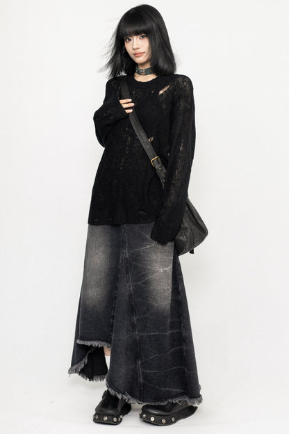 Long Sleeve Mesh Knit Top