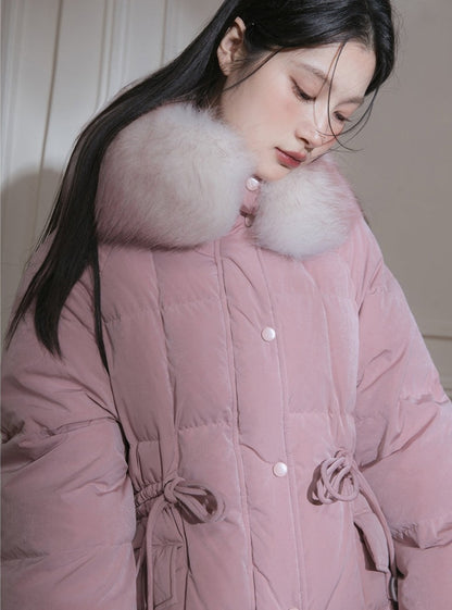 Fur collar long duck down jacket