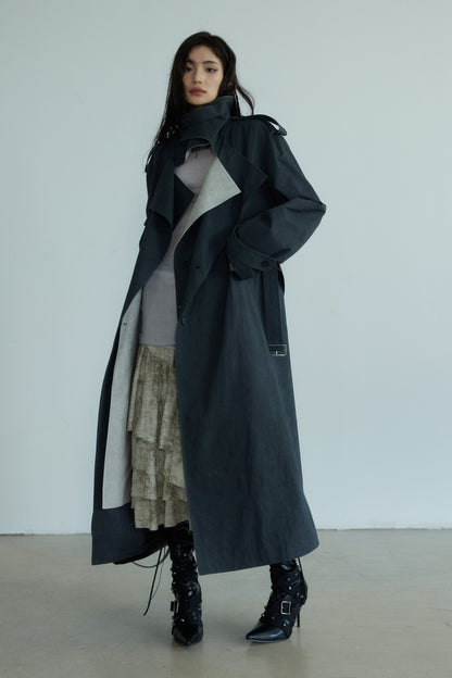 Contrast Stitching Genderless Trench Coat