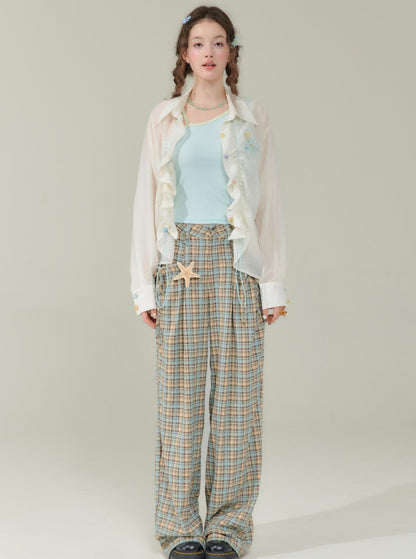 High Waist Wide Leg Plaid Pants