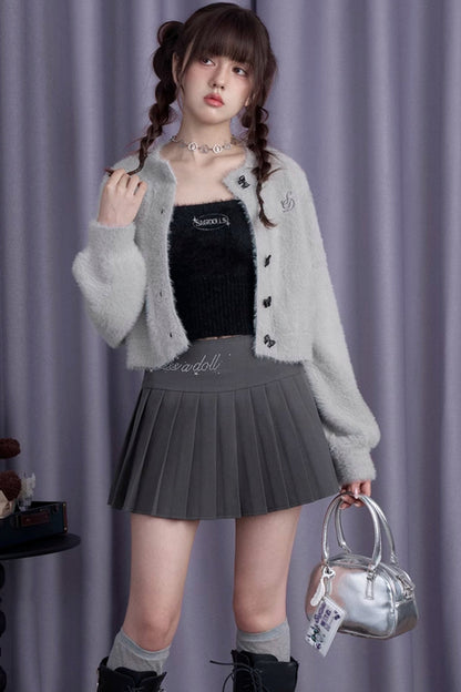 SagiDolls Teenage Fighting Spirit Sweet Cool Babes College Grau Strass Hohe Taille Faltenrock Vielseitig Winter