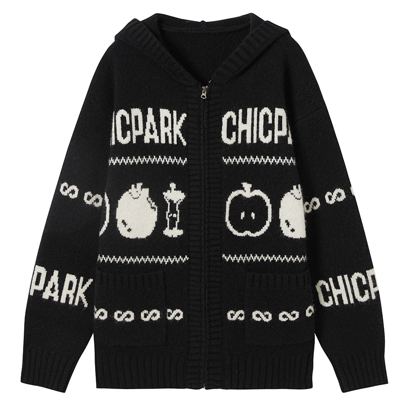 Lazy Fair Island Jacquard Sweater Hooded Jacket