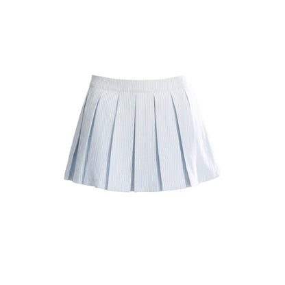 Korean Patchwork Striped Pleated Skirt Set-Up