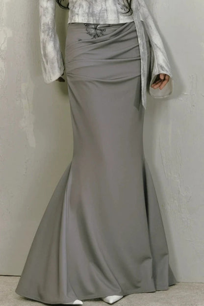 Gray Pleated Fishtail Skirt