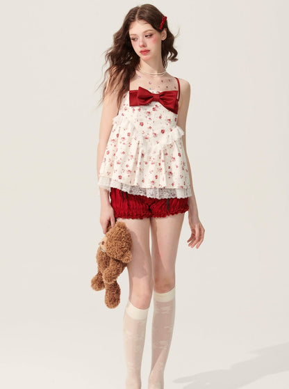 Sleeveless Rose Suspender Top