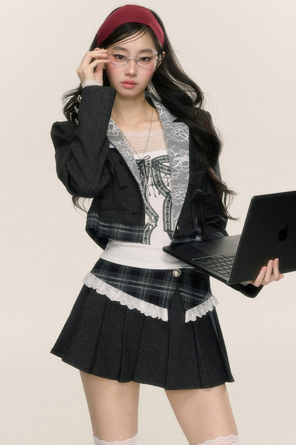 Long-Sleeved Early Autumn Pleated Skirt Set-Up