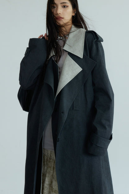 Contrast Stitching Genderless Trench Coat