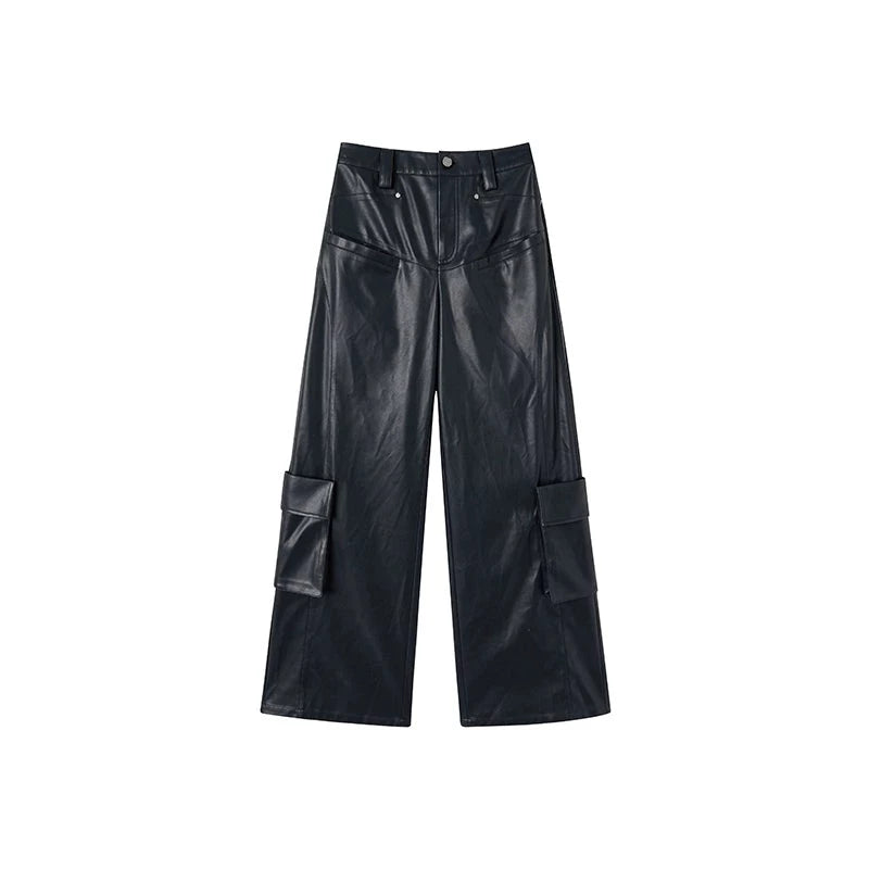 Loose pu leather pants