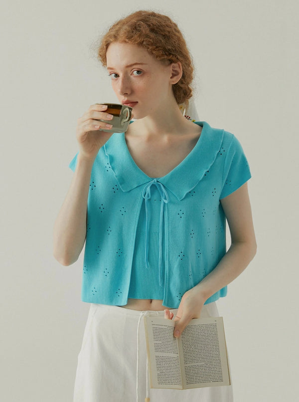 Ruffle Collar Short Sleeve Top Set