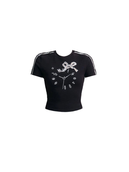 Girly Clock Embroidery T-Shirt