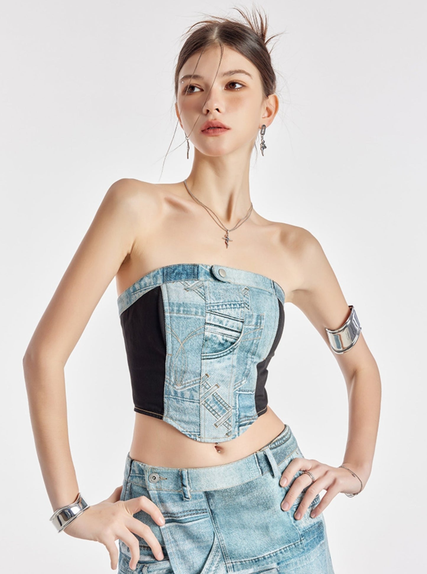 Slim Bandeau Babes Crop Denim Top