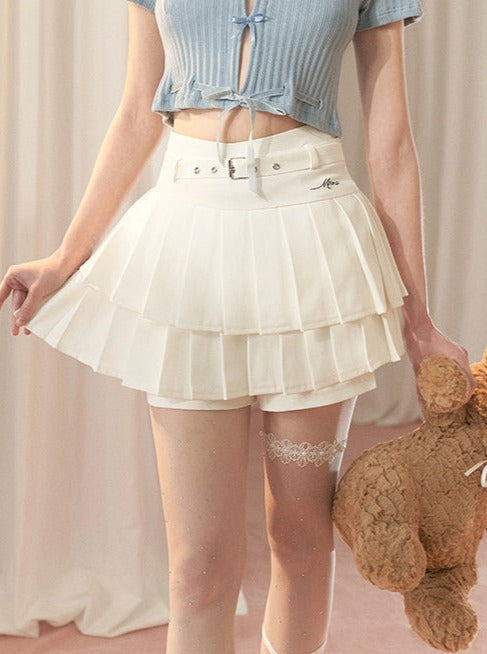 High Waist Pleated Short Skirt