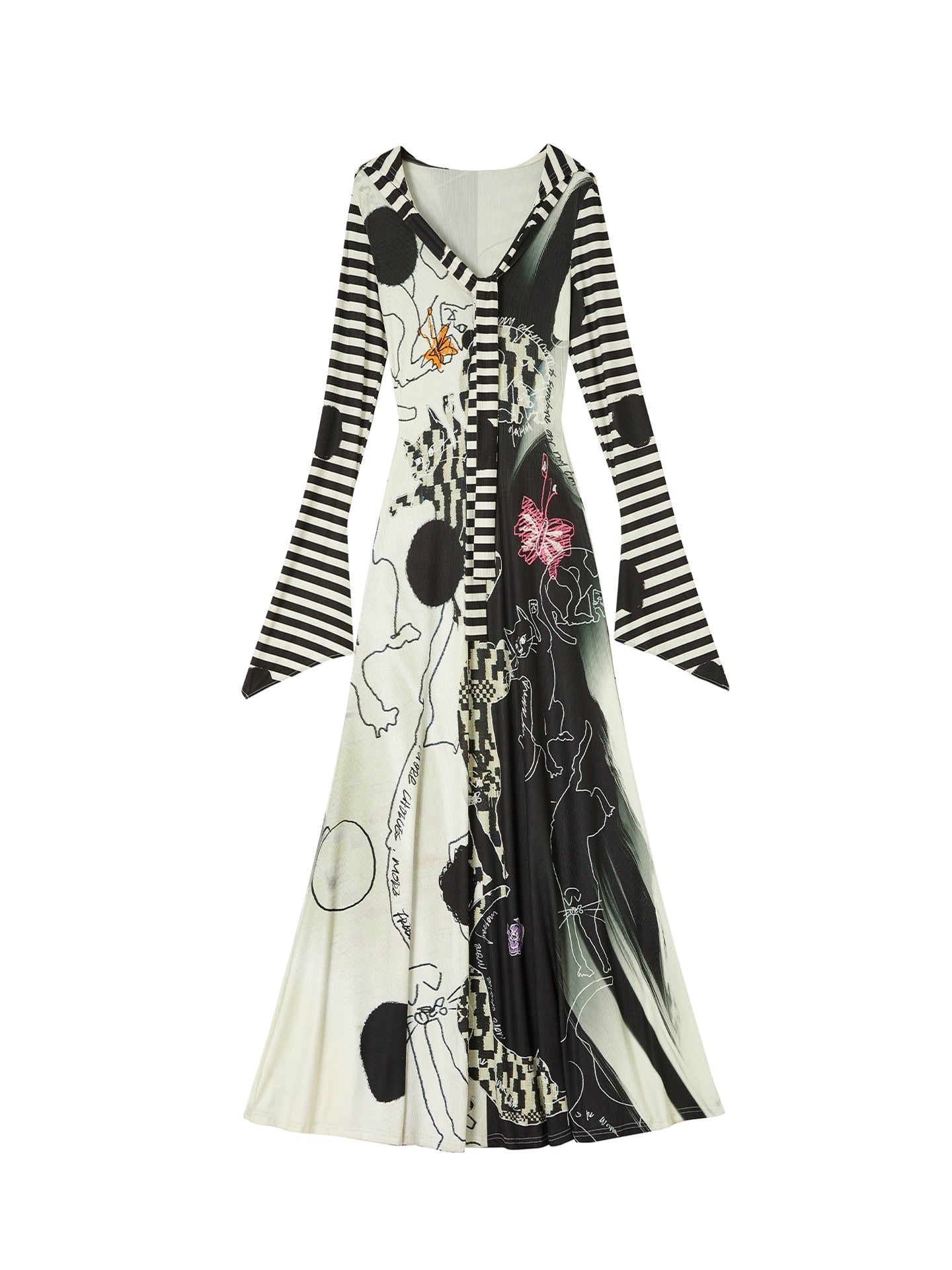 Hand-Painted Slim Fit Hooded Dress