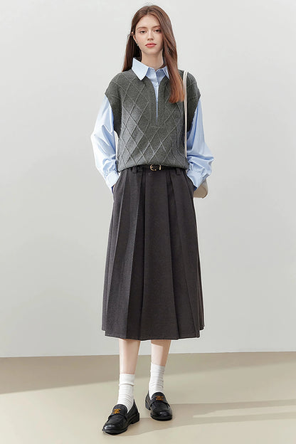 Gray Classic Retro Pleated Skirt