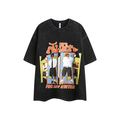 Amerikanisches Hip Hop Cartoon T-Shirt mit Ärmeln