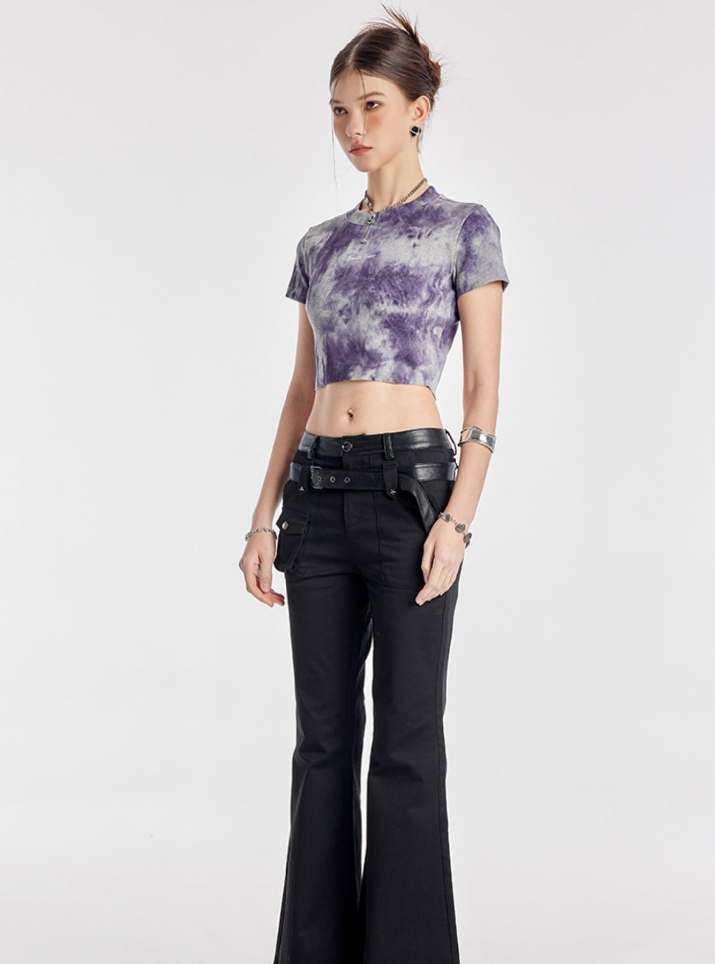 Lila Tie-Dye besticktes Crop Top