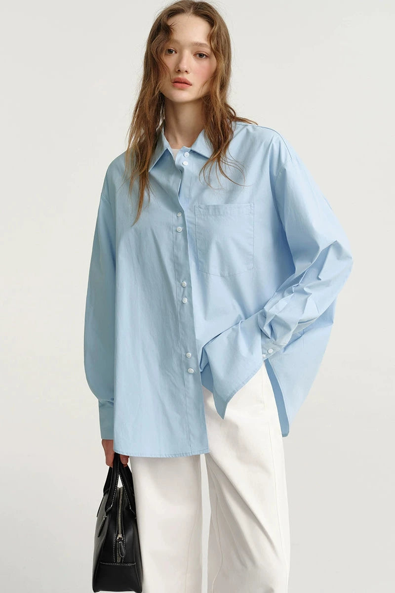 French Blue Long-Sleeve Cotton Shirt