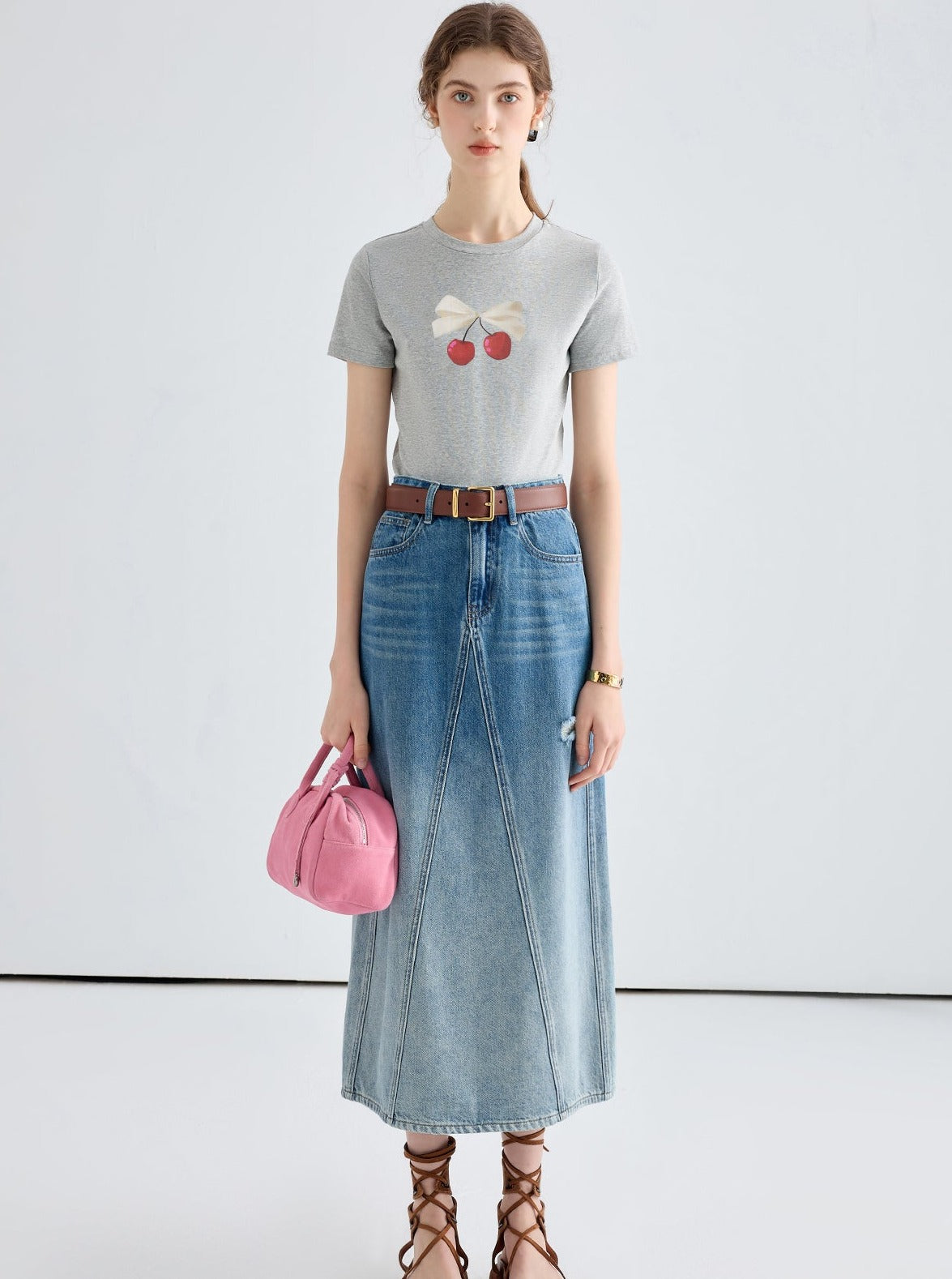 Retro Gradient Wash Denim Skirt