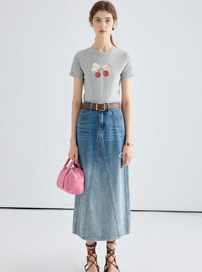 Retro Gradient Wash Denim Skirt