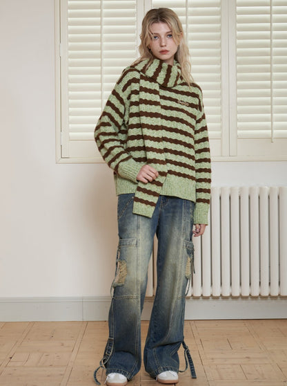 Retro Green Wavy gestreifte Pullover