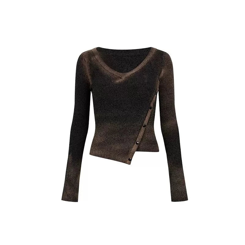 V-Neck Irregular Design Long Sleeve Sweater