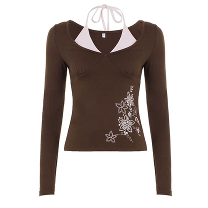 컬러 블록 플로럴 자수 탑