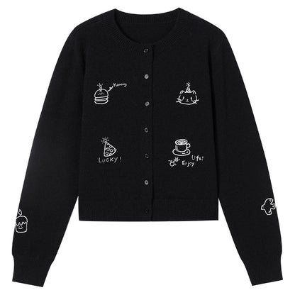 Childlike Embroidery Knit Cardigan